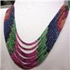 Image 1 : 375 CTS NINE STRANDS OF SAPPHIRE, RUBY AND EMERALD ADJUSTABLE NECKLACE 3-2.5 MM - 18-22 INCHES