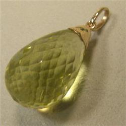 14K GOLD 16.40 CTS LEMON CITRINE (GREEN GOLD) PENDANT 23x10 MM