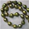 Image 1 : 12x10 MM IRIDESCENT GREEN JAPANESE AKOYA PEARL STRAND - 16 INCHES