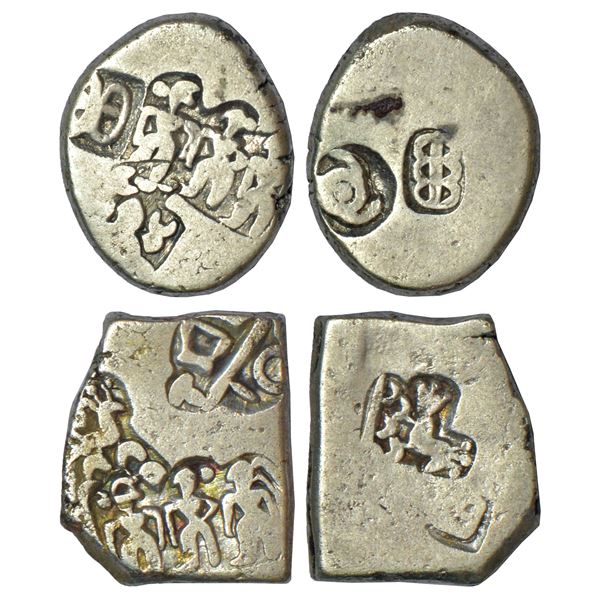 Archaic silver punch-marked coin, Godavari Valley region, ½ Karshapana, not listed in Rajgor, 1.42g.