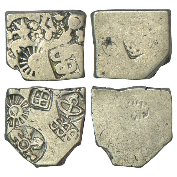 Archaic silver punch-marked coin, Godavari Valley region, ½ Karshapana, not listed in Rajgor, 0.72g.