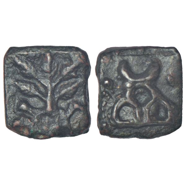 Ancient Vidarbha, post-Mauryan monarchical coinage, alloyed copper coin of Dharmabhadra, 3.40g.