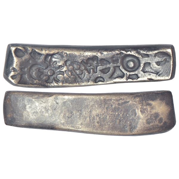 Ancient India: Archaic silver punch marked 'bent bar' coin, attributed to 'Gandhara Janapada' (c.600