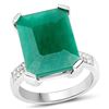Rhodium Plated 7.50ct Emerald and Topaz Ring