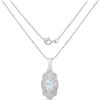 Plated Rhodium Aquamarine and White Topaz Pendant with Chain