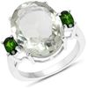 Image 1 : Plated Rhodium 7.90ct Green Amethyst and Chrome Diopside Ring