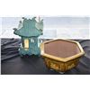 Image 1 : CERAMIC PAGODA GARDEN LAMP (15") & 6-SIDE STONEWARE PLANTER (14 1/4")