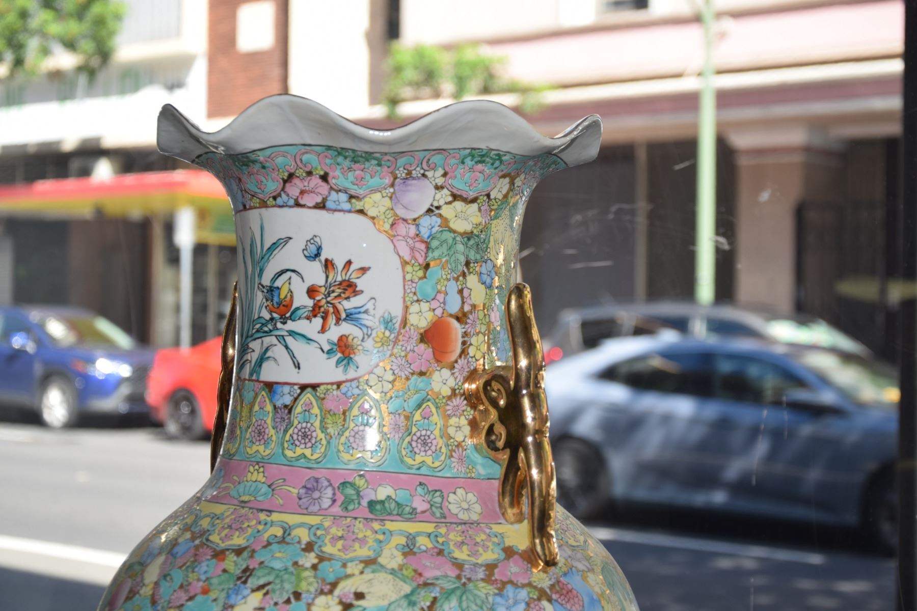 LARGE CHINESE POLYCHROME PORCELAIN VASE (36")