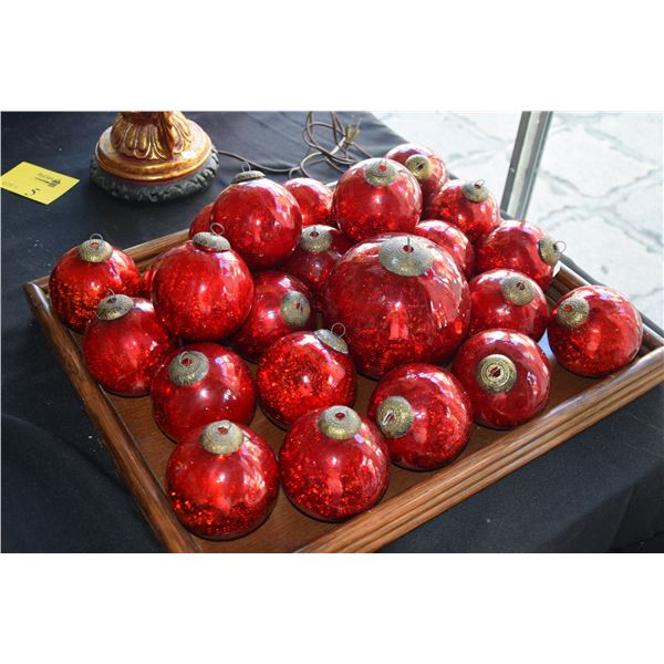 LARGE RED BALL MERCURY GLASS CHRISTMAS ORNAMENTS (24 PCS) (DOES NOT INCLUDE TRAY)