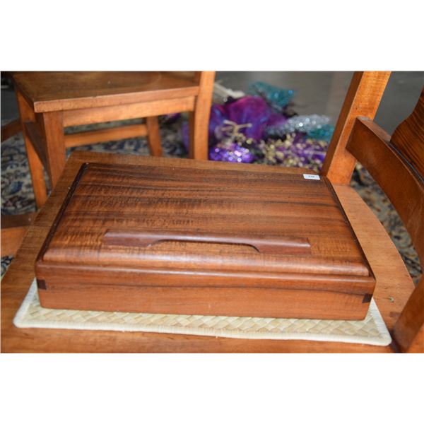 KOA WOOD BOX; SIGNED RICARDO DELLERA (12" X 8" X 3")
