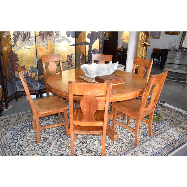 ANTIQUE 54" ROUND KOA TABLE W/6 CHAIRS (7 PCS)