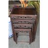 Image 1 : 4 PCS-VINTAGE CHINESE HARDWOOD NESTING TABLES W/DIAMOND DESIGN APRON (18" - 28") (4 PCS)