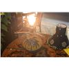 Image 2 : CAMEO GLASS LAMP W/PALM TREE/OCEAN MOTIF & FABRIC SHADE