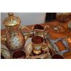 Image 8 : VINTAGE ENAMELED CRANBERRY GLASS TEA SET, DECANTER & GLASSES & SIGNED MURANO VASE & BOWL W/24K (24 P