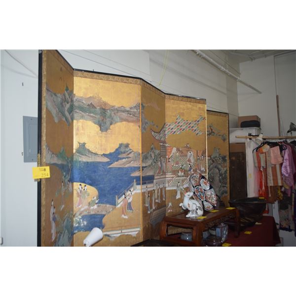 LARGE JAPANESE 6 PANEL GOLD SCREEN OF JAPANESE PALACE COURT FIGURES (APPROX 67" X 147")