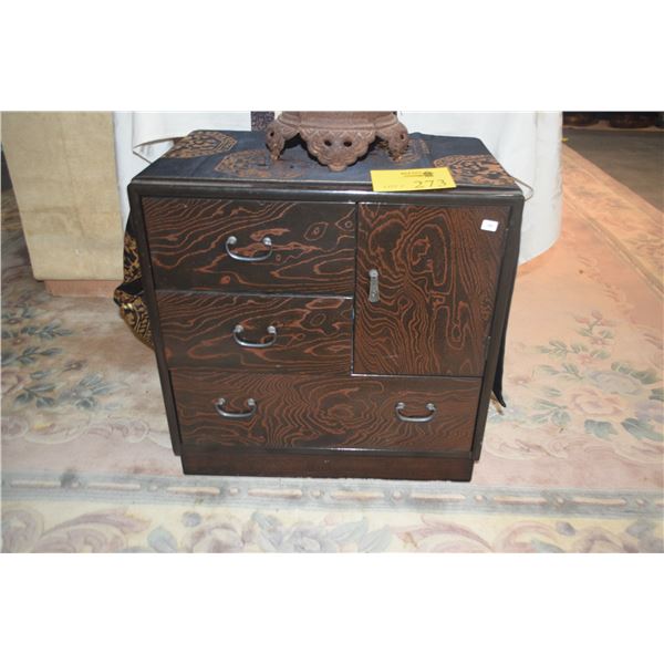 SMALL JAPANESE WOOD TANSU W/3 DRAWERS & 1 DOOR (20" X 20" X 14 1/4")