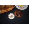 Image 8 : COLLECTION OF WOOD BOWLS, WEDGWOOD PLATES, COAT OF ARMS COASTER & QUILTED PILLOW (7 PCS)