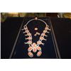 Image 1 : SILVER & CORAL SQUASH BLOSSOM NECKLACE, EARRINGS & RING (3 PCS)