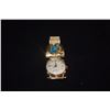 Image 2 : 14K BENRUS WATCH W/14K TURQUOISE EMBELLISHED WATCH BAND; SIGNED ELIAS