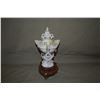 Image 1 : CHINESE JADEITE HIGH FOOTED INTRICATELY CARVED CENSER W/SILVER INLAID WOOD STAND