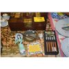 Image 1 : MIXED LOT: CHOPSTICKS, TRAYS, BOX, BAROMETER, STATUE & PIPE (18 PCS)