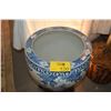 Image 2 : LARGE CHINESE PORCELAIN FISH BOWL PLANTER DEPICTING BLUE & WHITE FLORAL & BIRDS W/LARGE WOOD STAND (