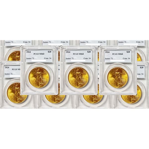 Ten (10) $20 Saint Gaudens Gold PCGS MS64