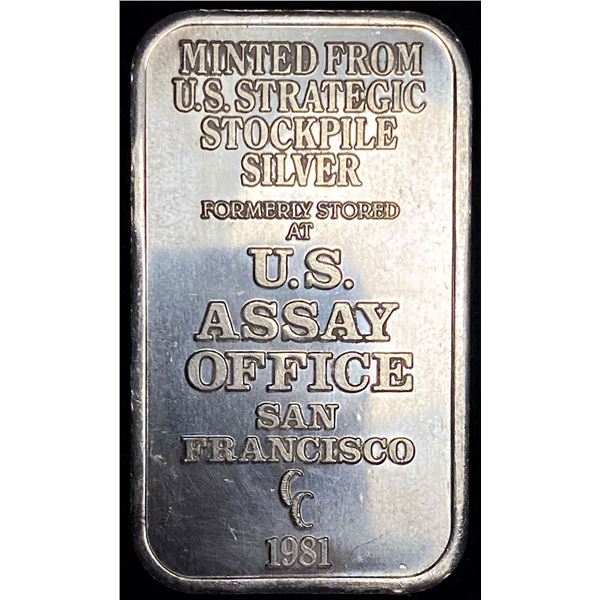 1981 U.S. Assay Office 1 ozt .999 Silver Trade Unit Bar