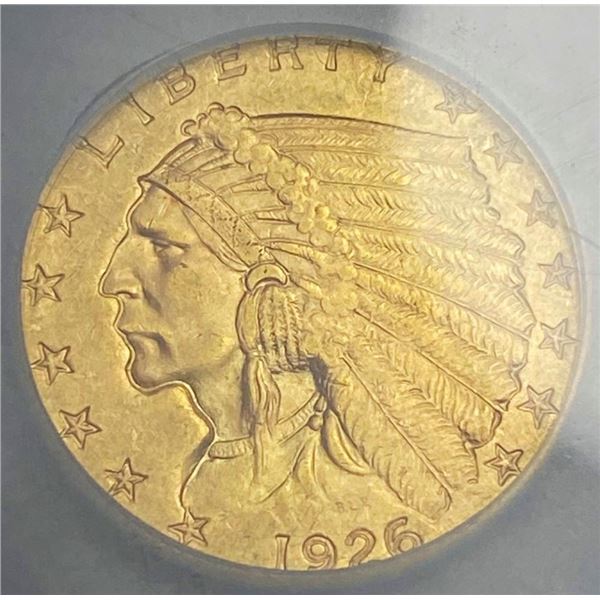 Old SEGS 1926 Indian Head $2.50 Gold MS62