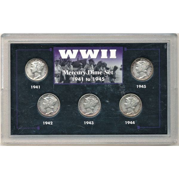 1941-1945 WWII Mercury Dime 90% Silver Set (5-coins)