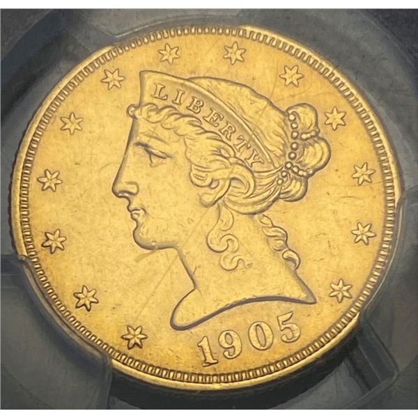 Last Min! 1905-S $5 Gold Liberty Head PCGS AU Details