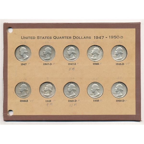 U.S. Washington Quarter Set (10-coins) 1947-1950-D