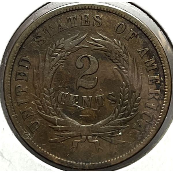 1864 Two Cent Cent Coin Large Motto Fine