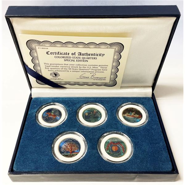Colorized Five Statehood Quarter Dollars Set