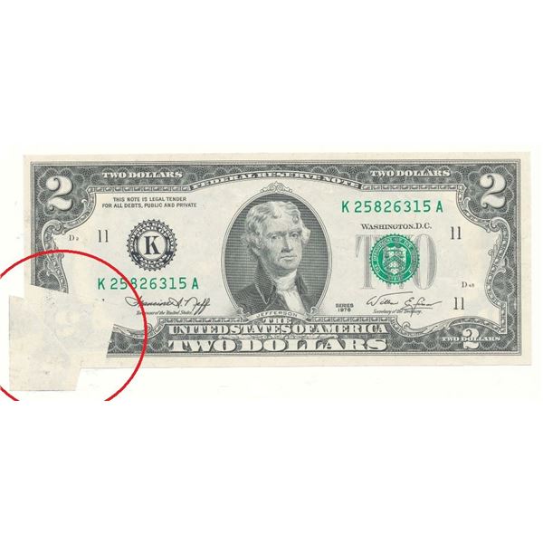 Major Currency Mint Error 1976 $2 Federal Reserve Note