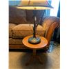 Image 2 : Vintage Wooden Side Table with Ornate Metal Lamp
