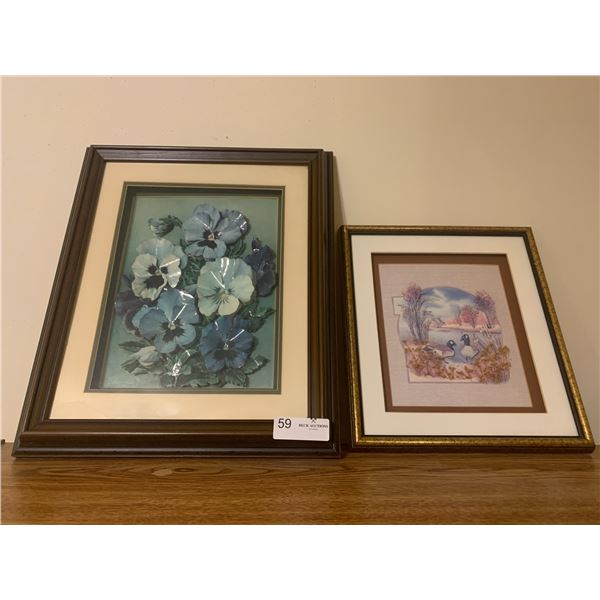 2 x Framed 3D Artworks - Blue Flowers and Canadian Geese