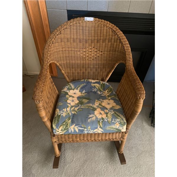 Wicker Rocking Chair with Floral Cushion