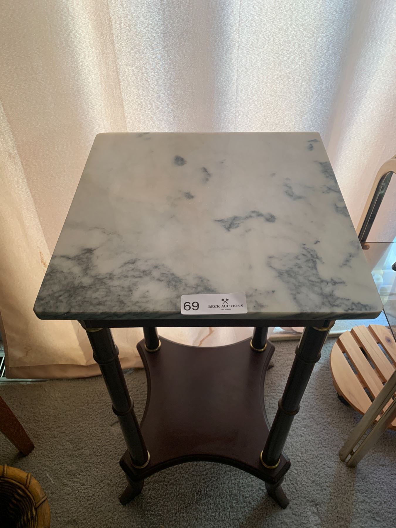 MarbleTop Side Table with Brass Accents