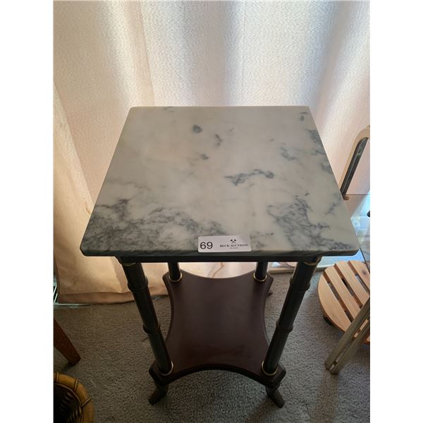 Marble-Top Side Table with Brass Accents