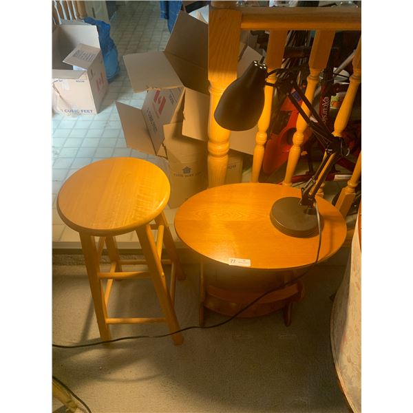 Wooden Side Table, Stool, and Swing-Arm Desk Lamp