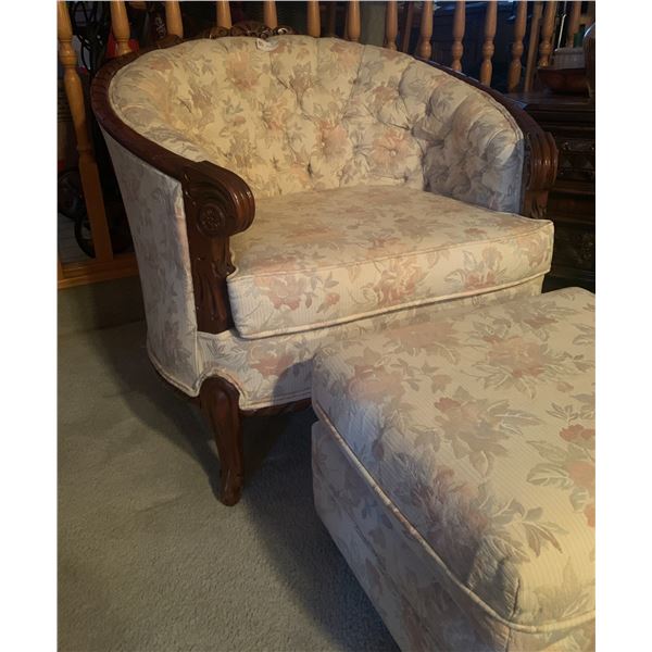 Vintage Floral Parlour Chair w/ Matching Foot Stool
