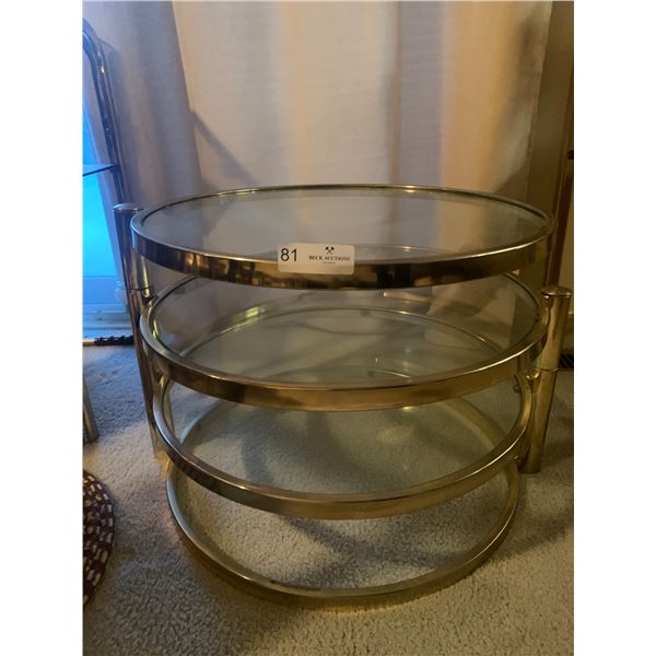 Three-Tiered Circular Glass Coffee Table w/ Swiveling Platforms