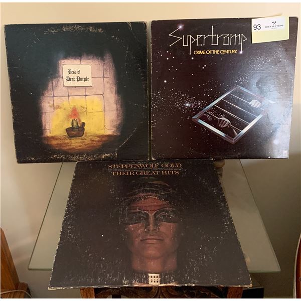 Steppenwolf (Best of), Supertramp (Crime of the Century), and Deep Purple (Best of) Records