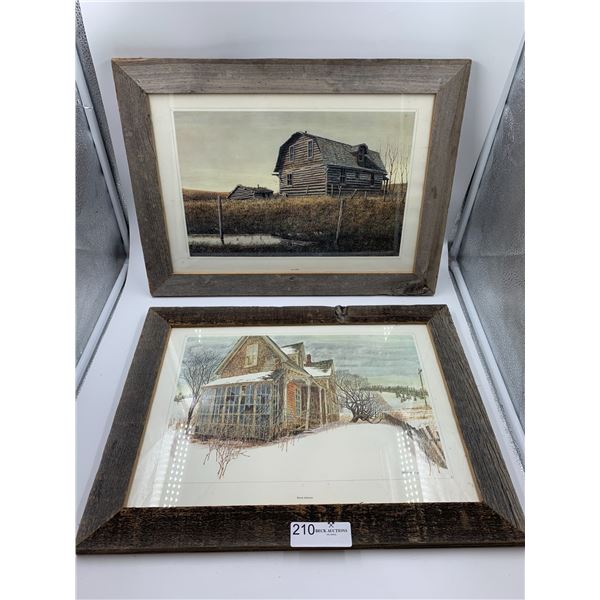 2 x Framed Canadiana Art Prints by Bruce Johnson and Len Gibbs w/ Rustic Frame