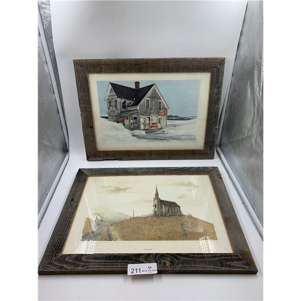 2 x Framed Canadiana Art Prints by Tom Anthes and Ronald Woodall w/ Rustic Frame