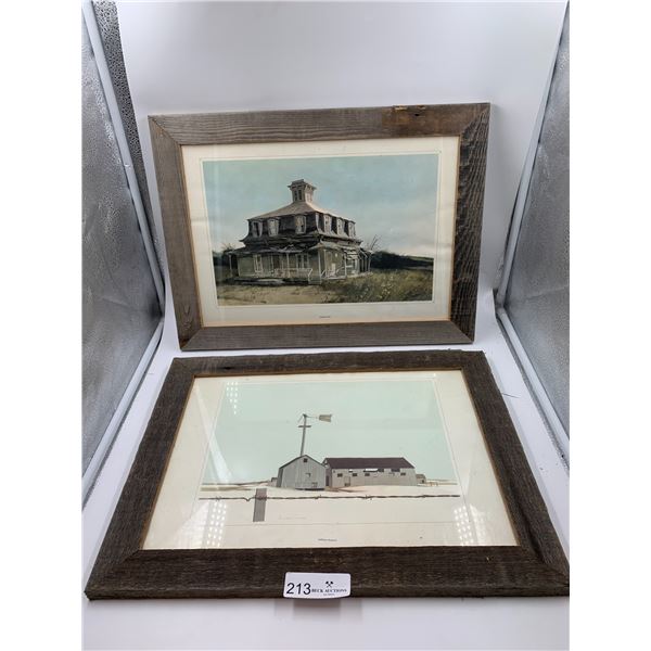 2 x Framed Canadiana Art Prints by Geoffrey Rock and William Roberts w/ Rustic Frame