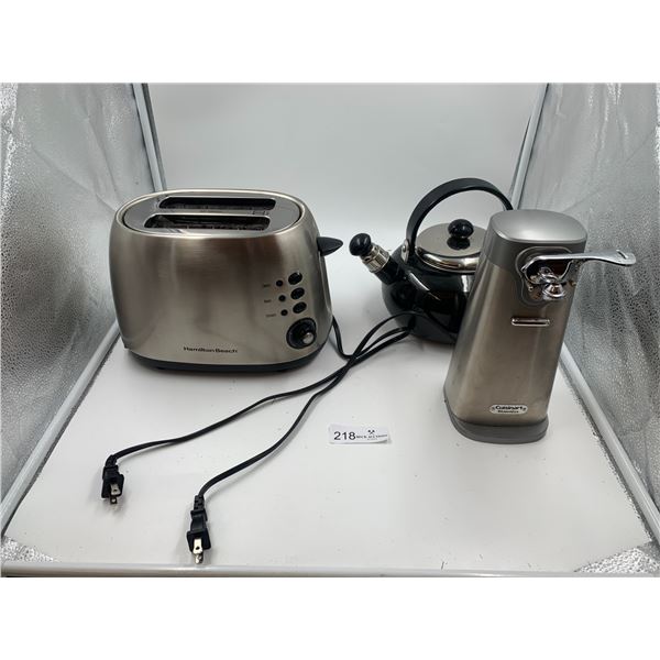 Stovetop Tea Kettle, Cuisinart Automatic Can Opener, and Hamilton Beach