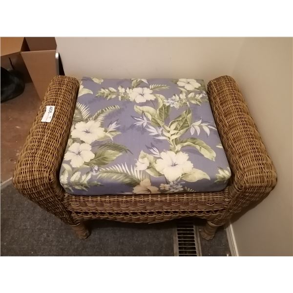 Wicker Ottoman with Floral Cushion