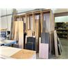 Image 1 : WOOD PRODUCT STORAGE SHELF AND REMAINING CONTENTS